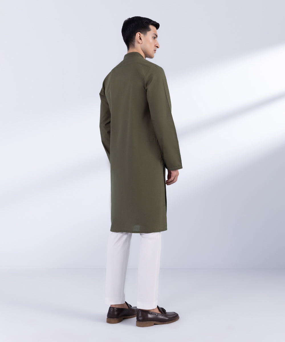 Men's Stitched Dark Olive Khaddar Kurta