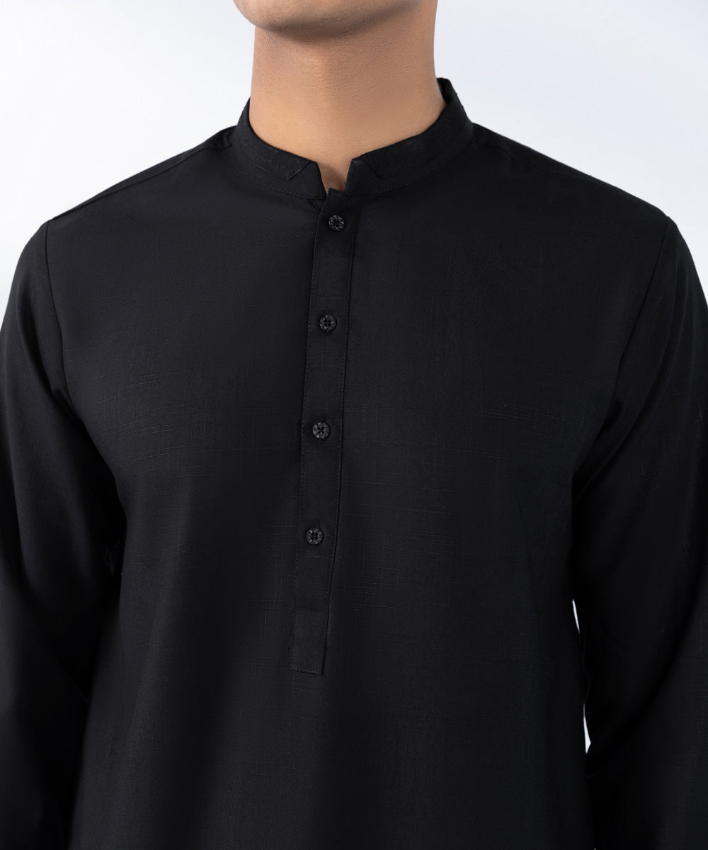 Men's Stitched Black Wash & Wear Kurta 