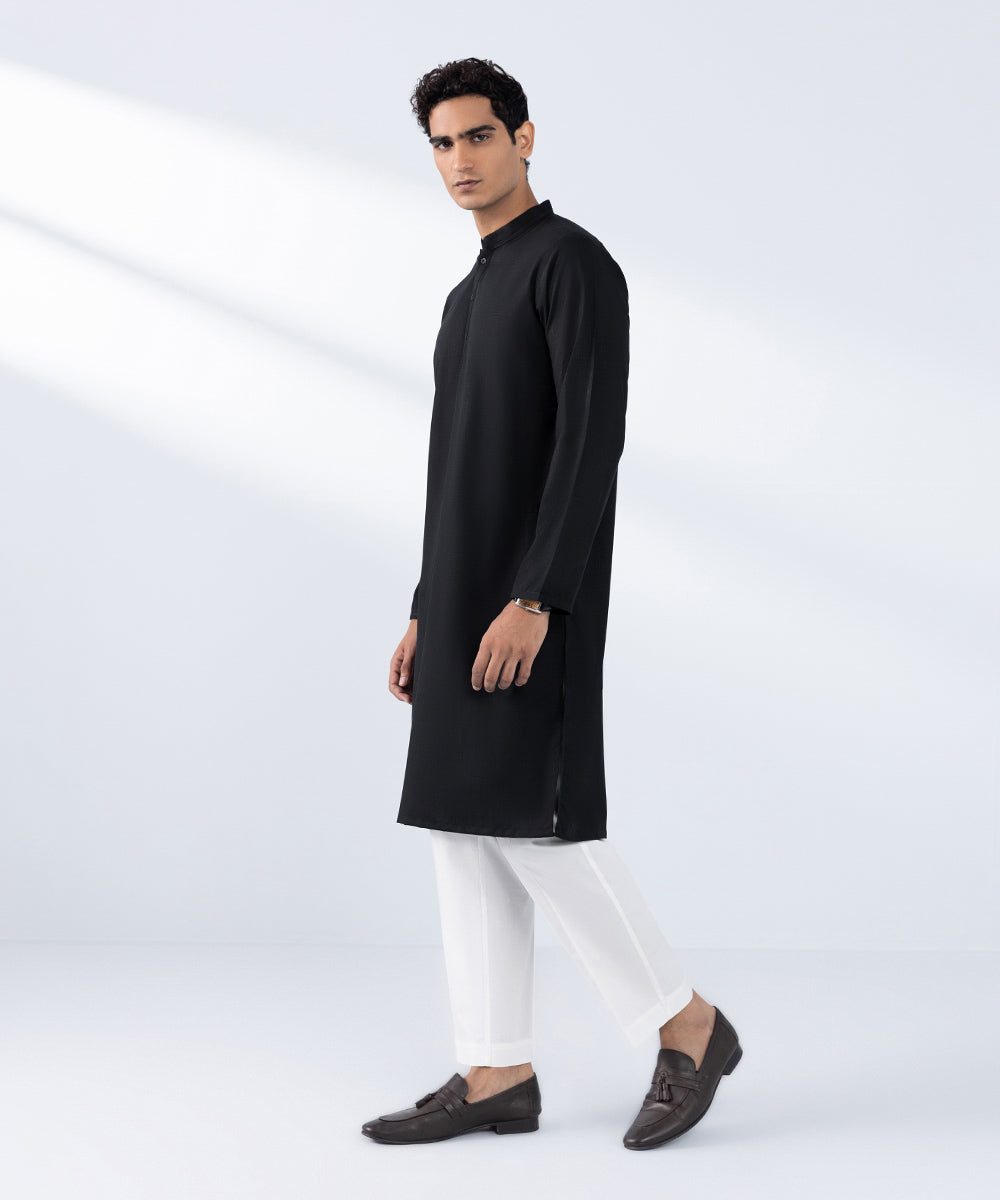 Men's Stitched Black Wash & Wear Kurta 