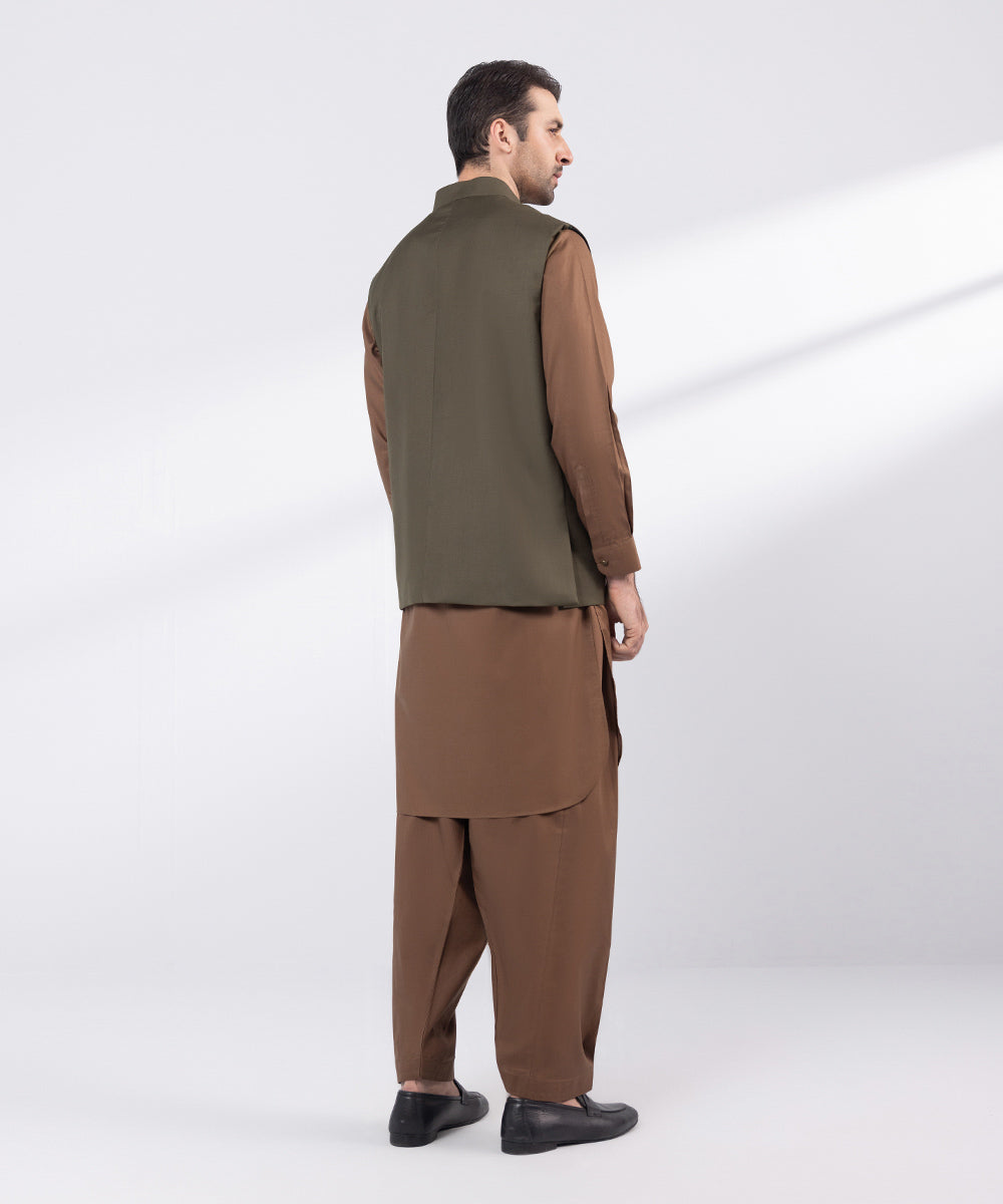 Men's Stitched Brown Tropical Fabric Waistcoat