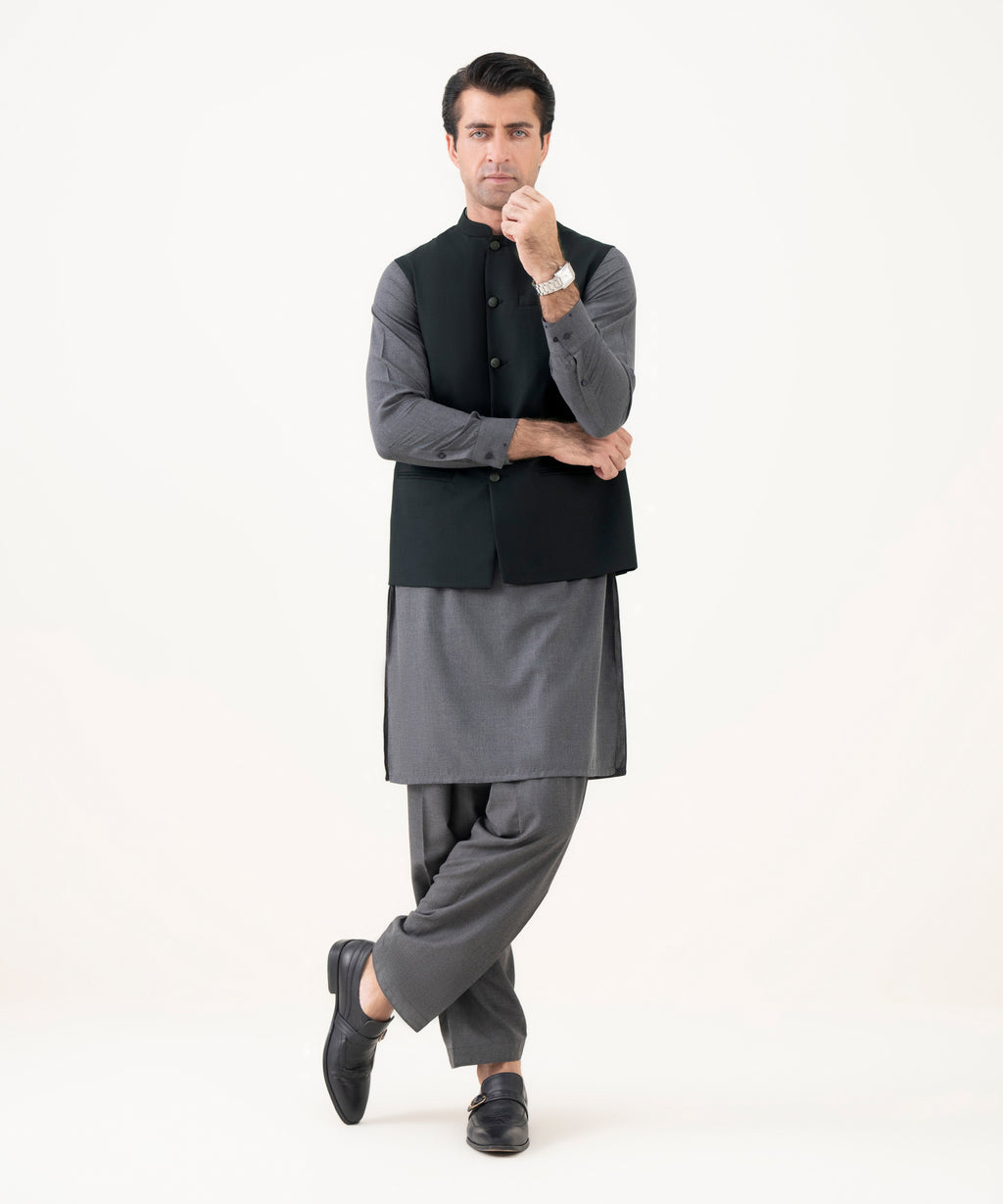 Men's Viscose Plain Black Waist Coat