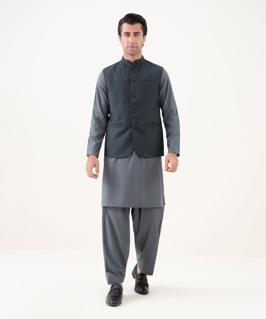 Men's Viscose Plain Charcoal Waist Coat