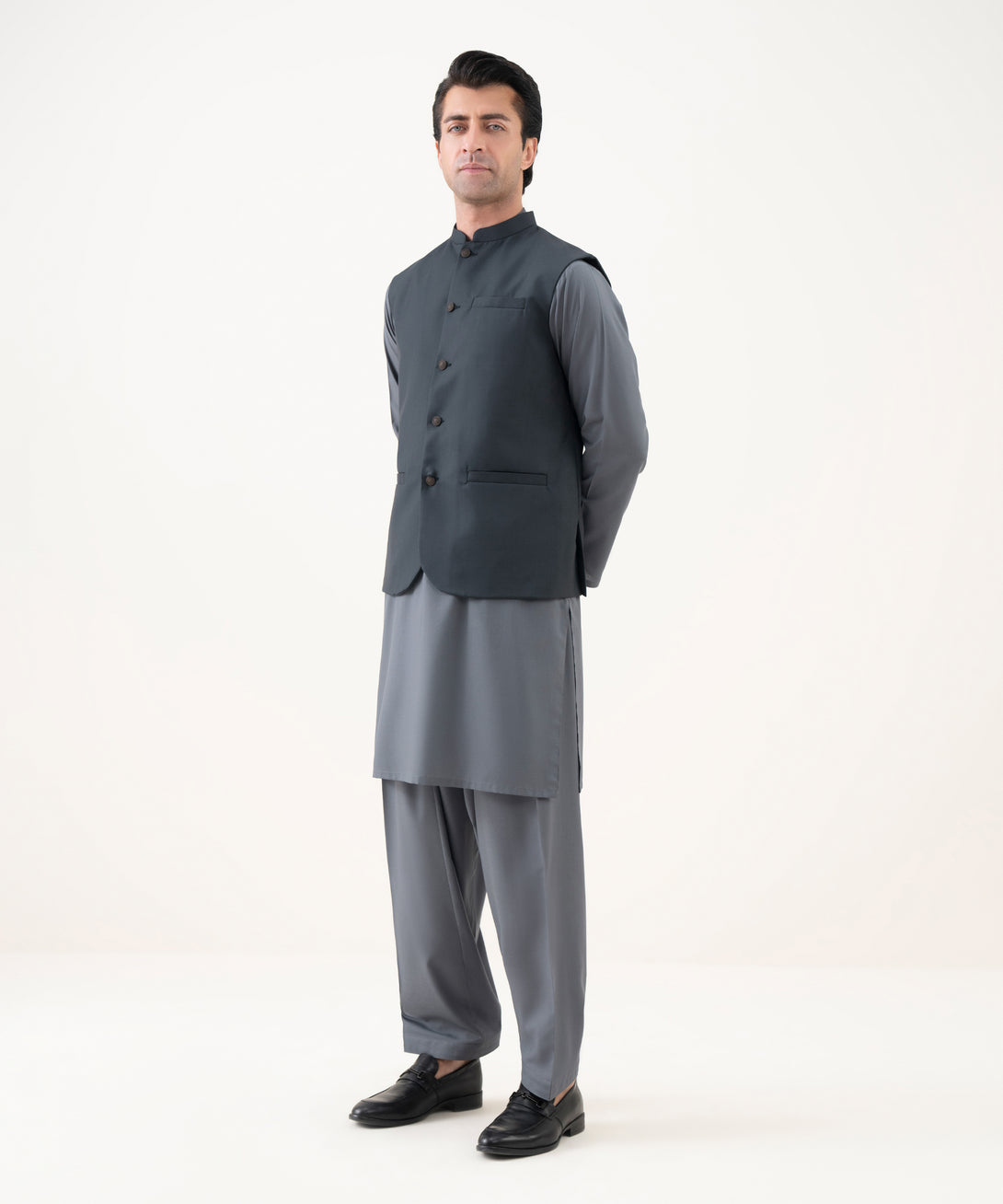 Men's Viscose Plain Charcoal Waist Coat