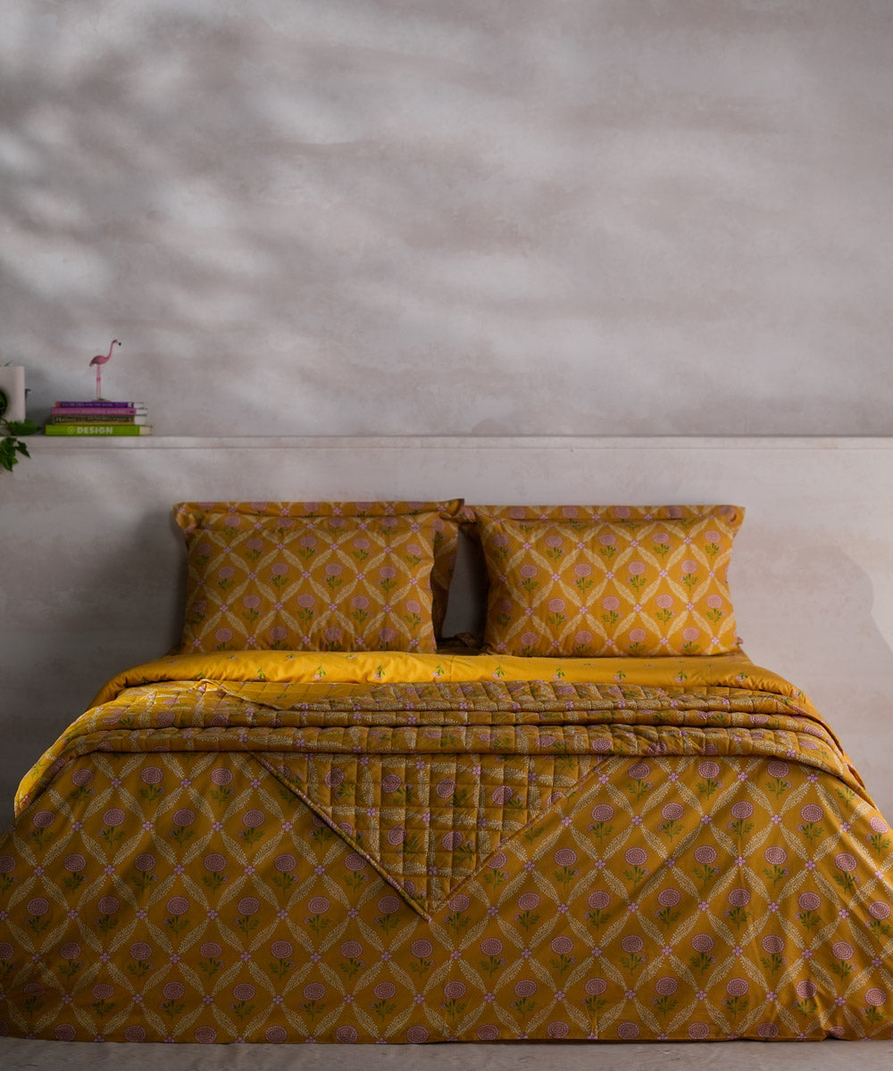 Yellow 100% Cotton Bed Spread