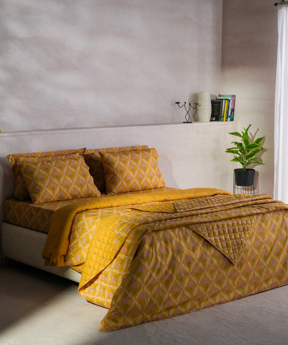 Yellow 100% Cotton Bed Spread