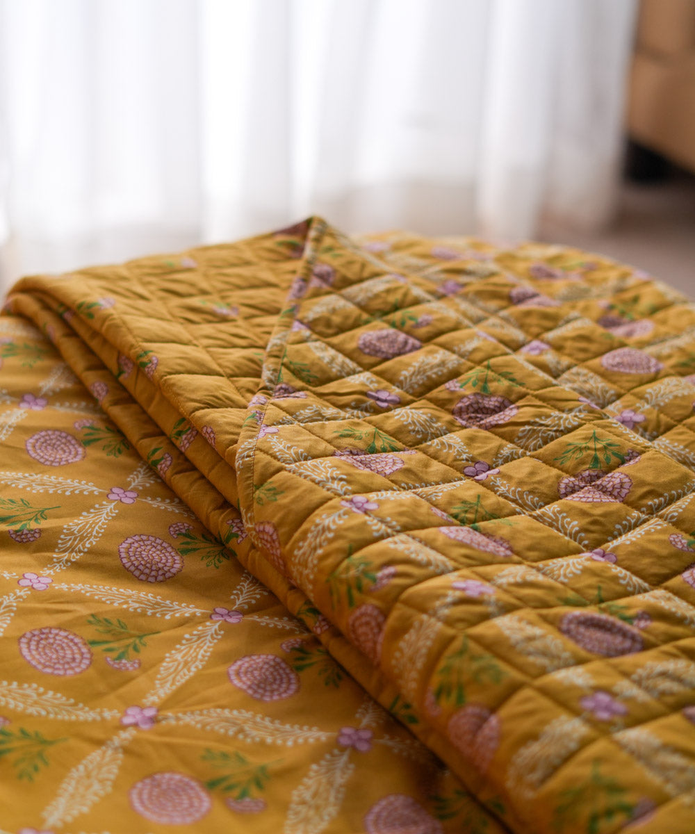 Yellow 100% Cotton Bed Spread