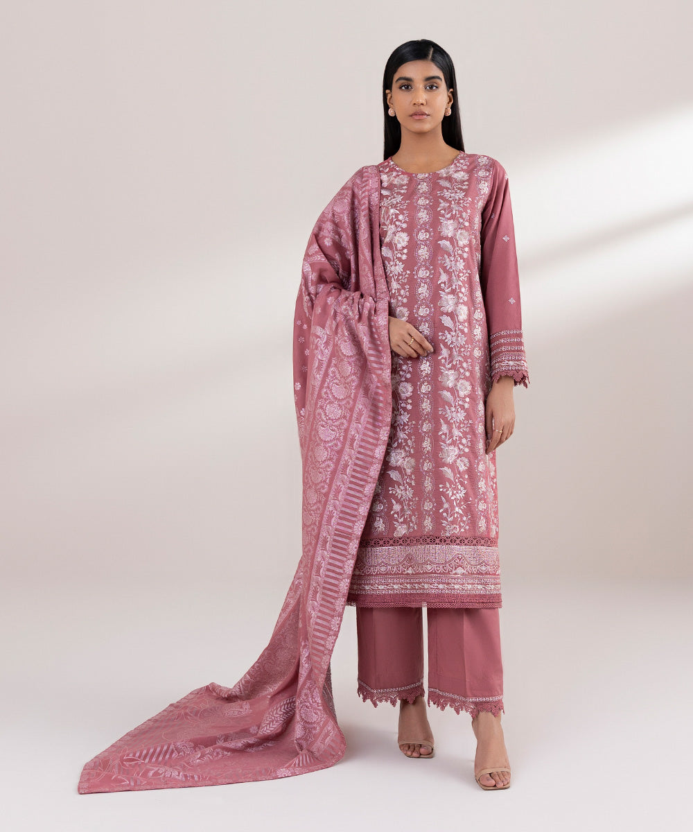 Extra Weft Jacquard Pink Dyed Dupatta