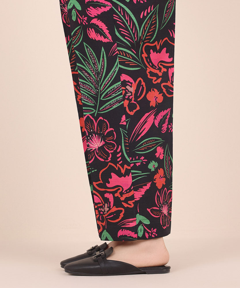 Women's Pret Printed Black Khaddar Straight Trousers