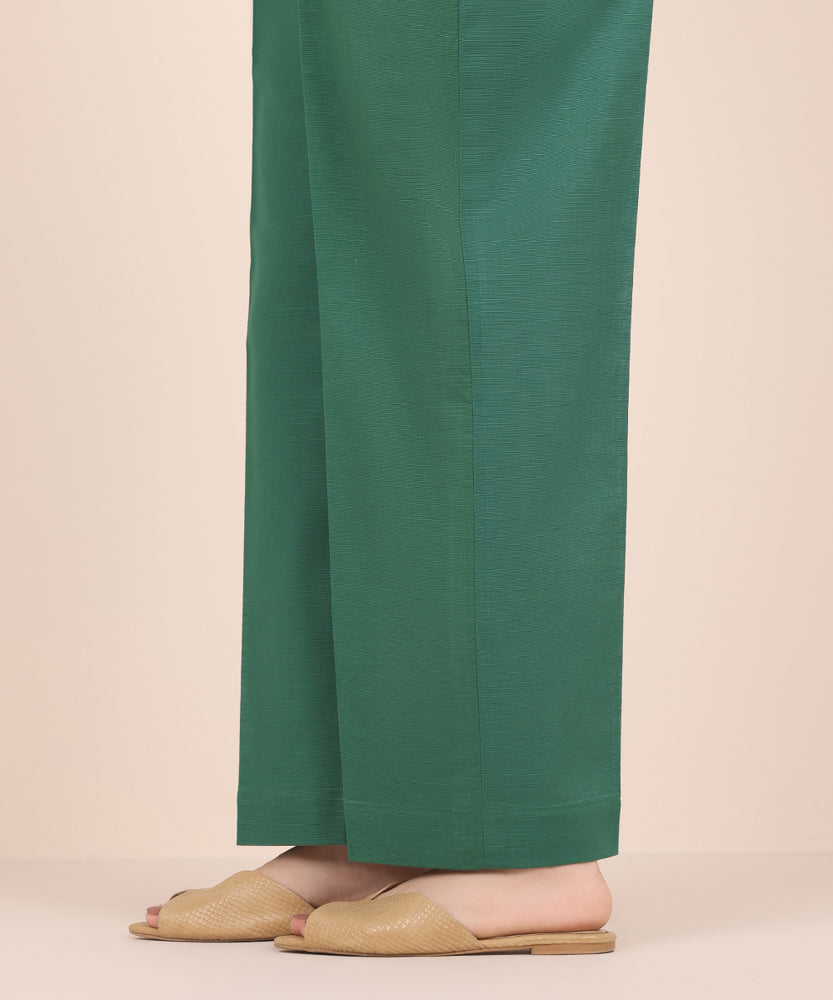 Women's Pret Solid Grass Green Khaddar Straight Trousers