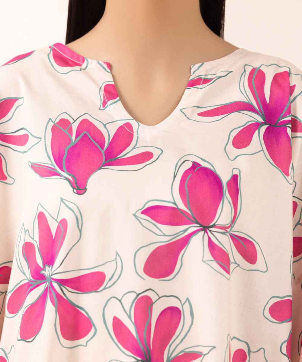 Women's Pret Cotton Viscose Printed Pink Boxy Shirt