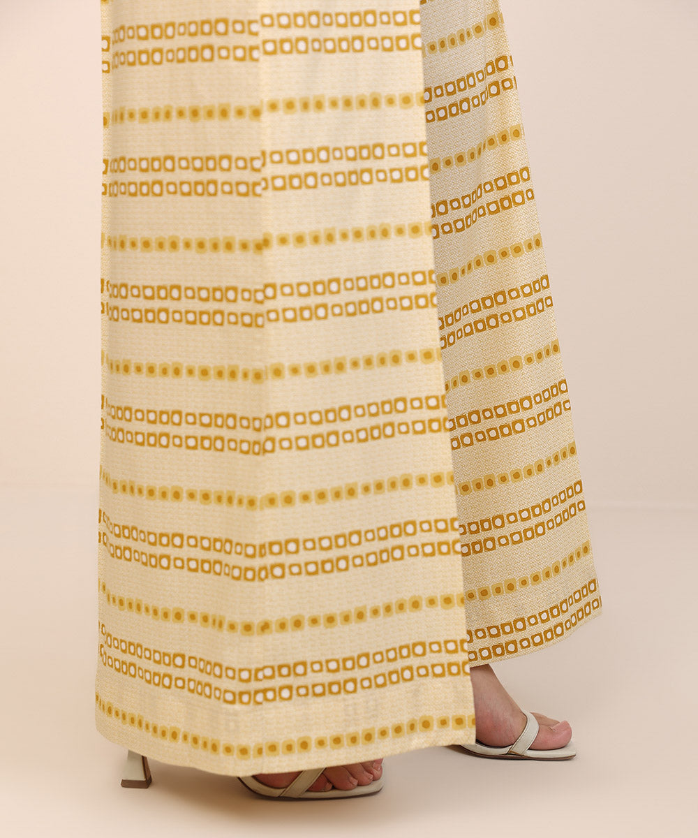 Women's Pret Cotton Viscose Yellow Printed Flared Pants