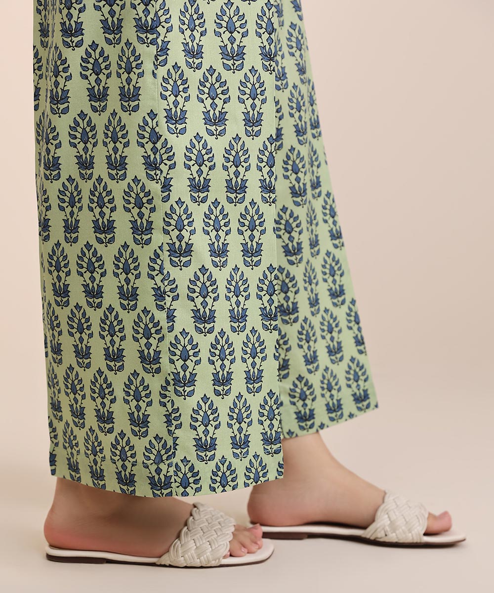 Women's Pret Cotton Viscose Green Printed Culottes