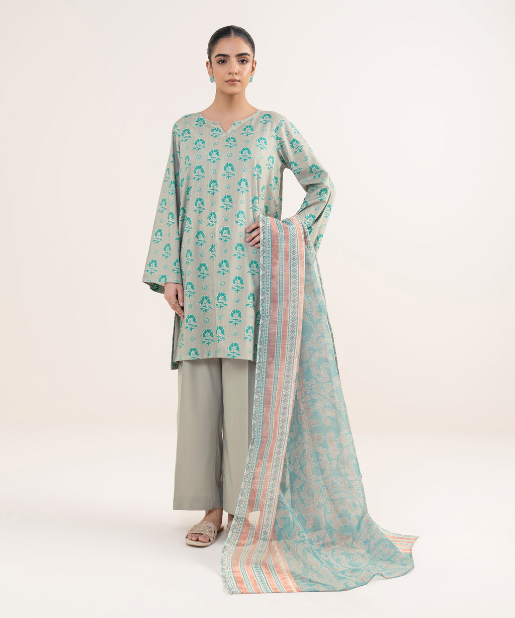 Blended Raw Net Blue Printed Dupatta