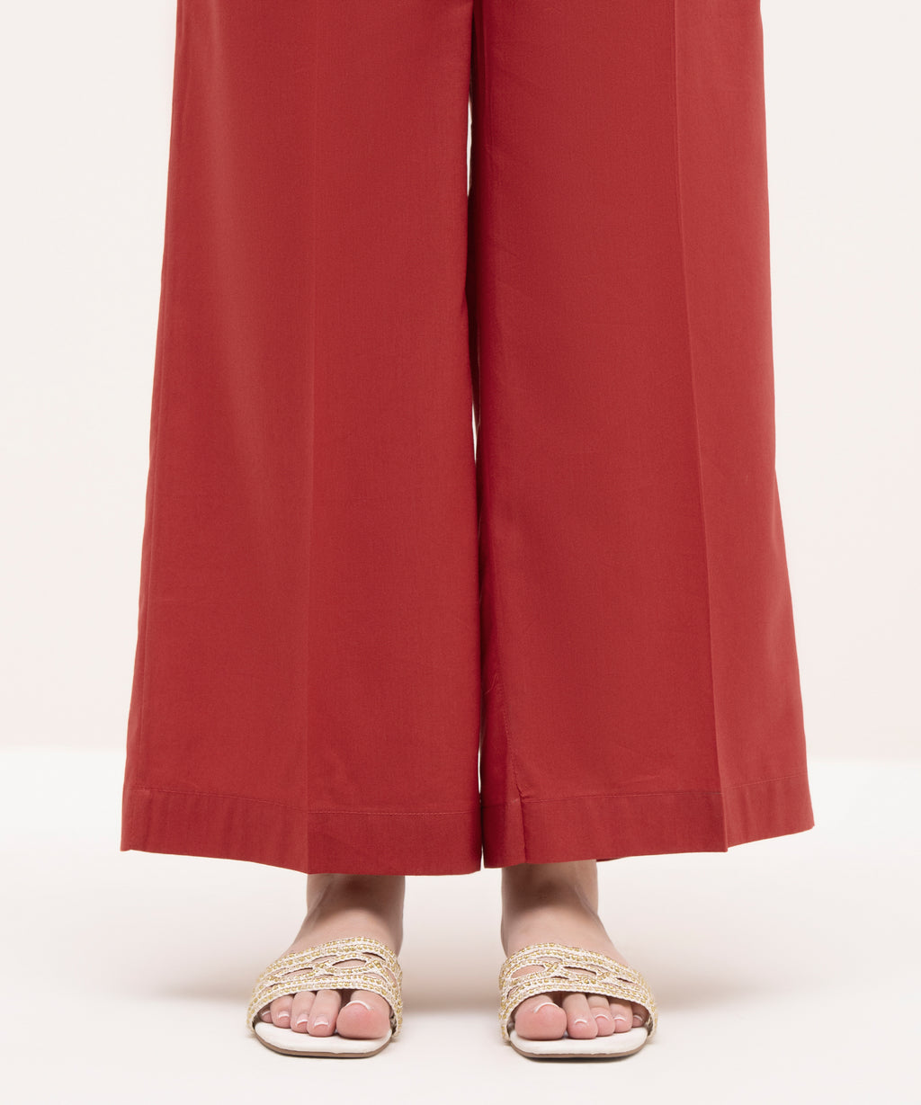 Women's RTW Cotton Viscose Red Solid Culottes