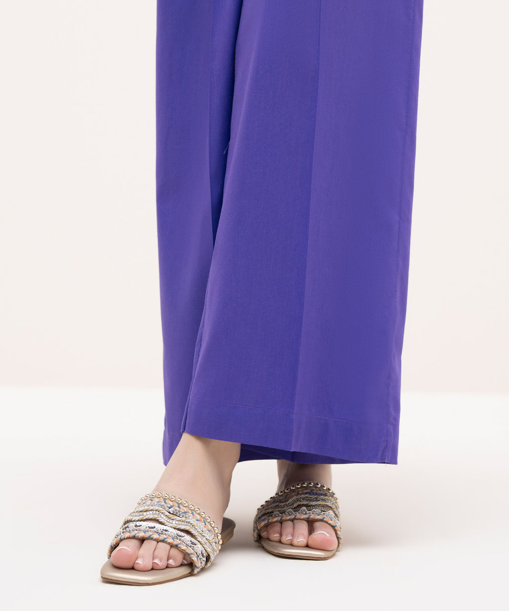Women's RTW Cotton Viscose Purple Solid Culottes
