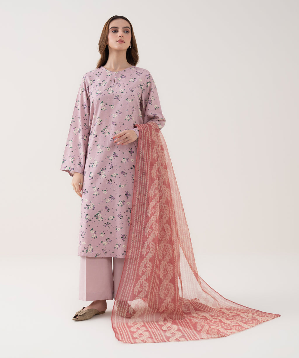 Blended Textured Karandi Printed Red Dupatta