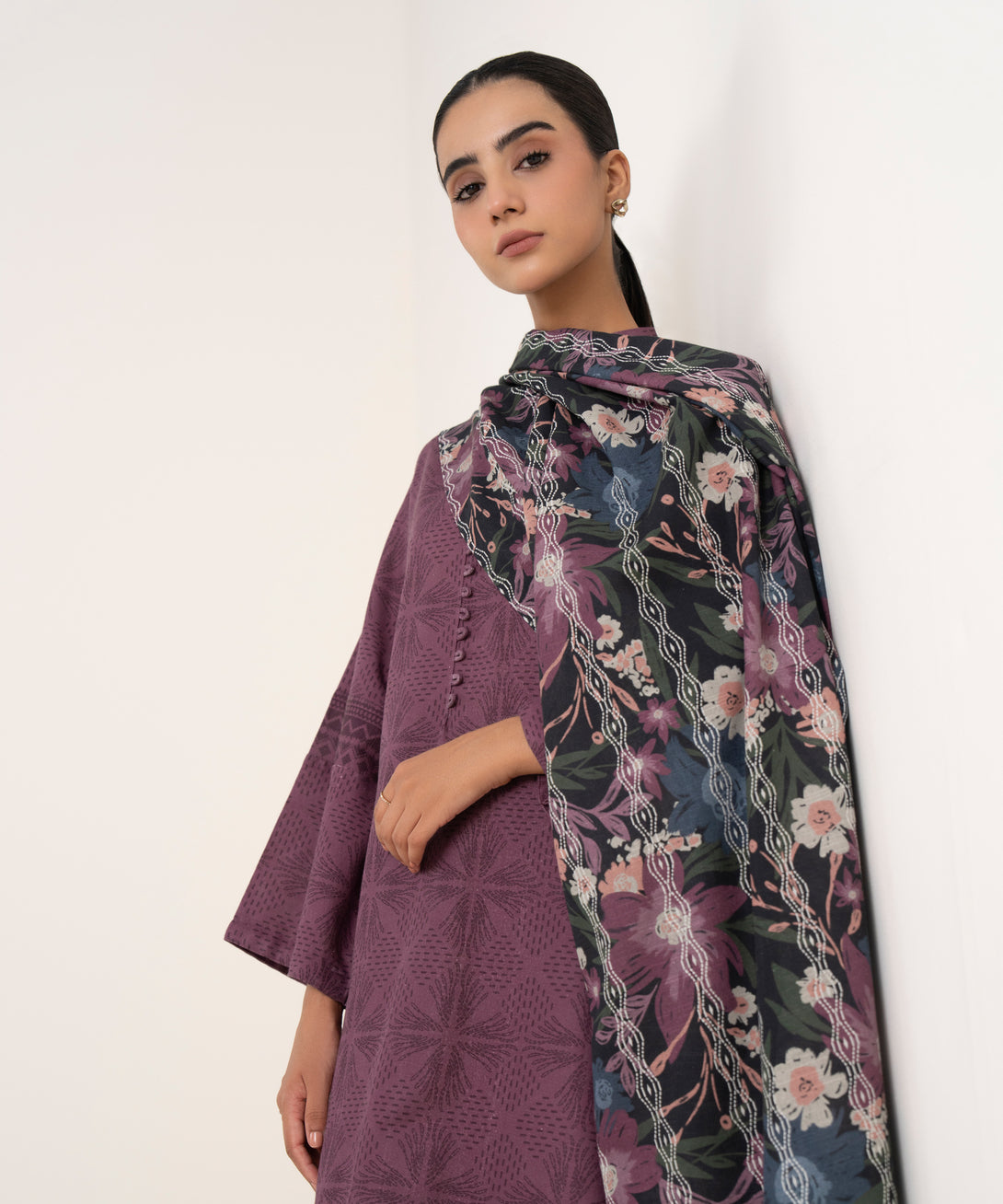 Women's Unstitched Lawn Printed Purple Three Piece Suit