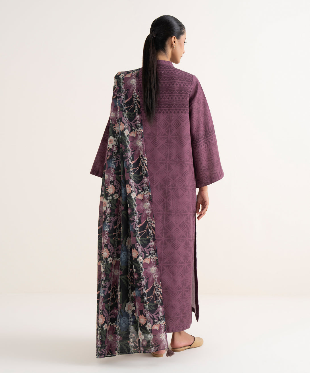 Women's Unstitched Lawn Printed Purple Three Piece Suit