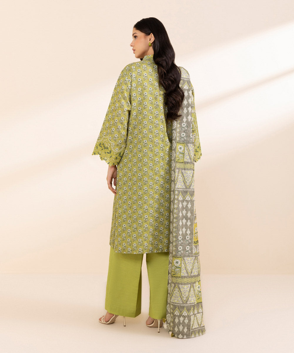 Women's Unstitched Cambric Embroidered Green 3 Piece Suit