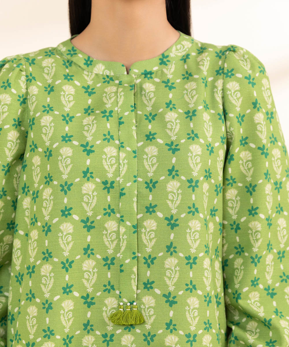 Women's Unstitched Khaddar Printed Green 3 Piece Suit