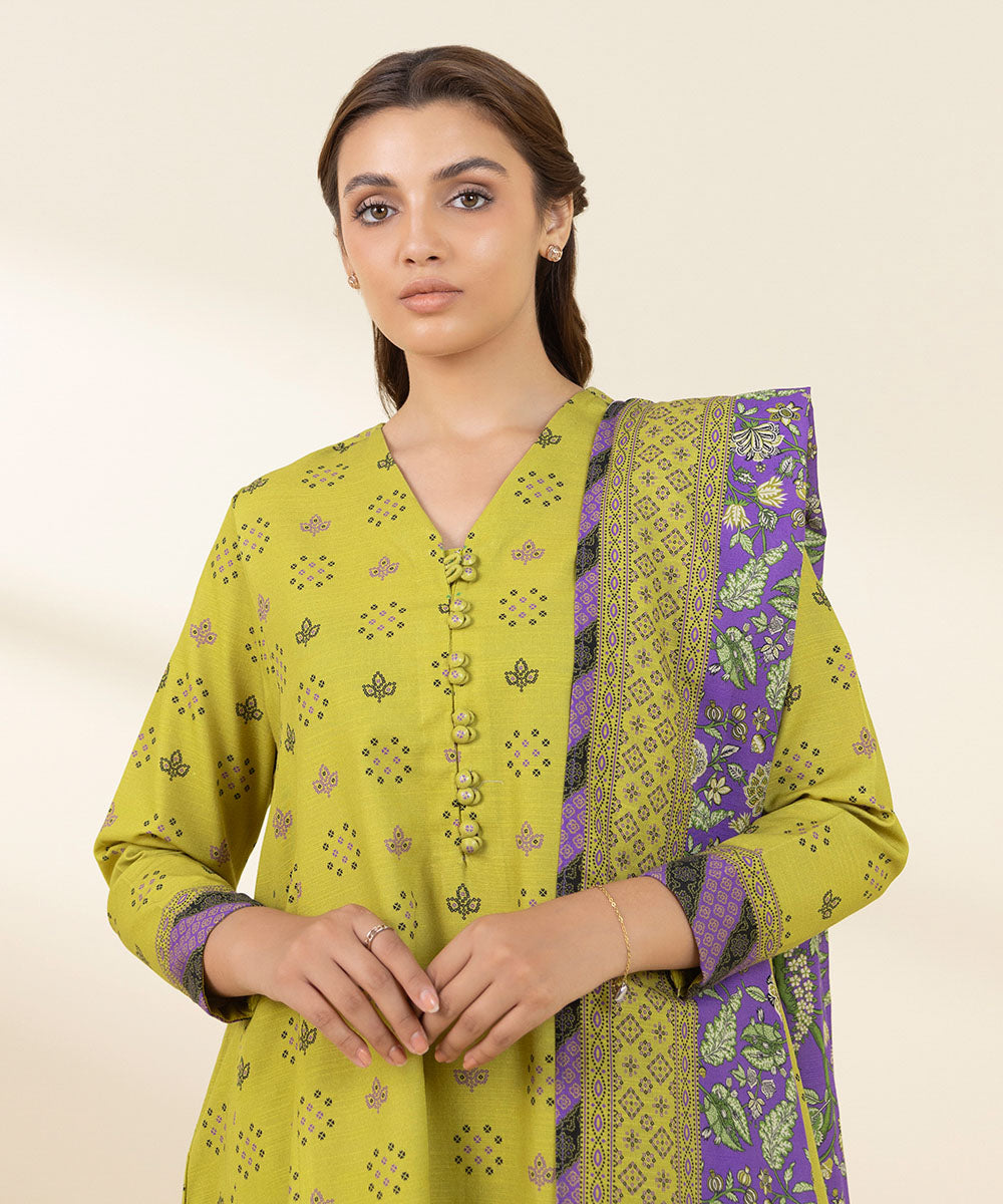 Women's Unstitched Khaddar Printed Multi 3 Piece Suit