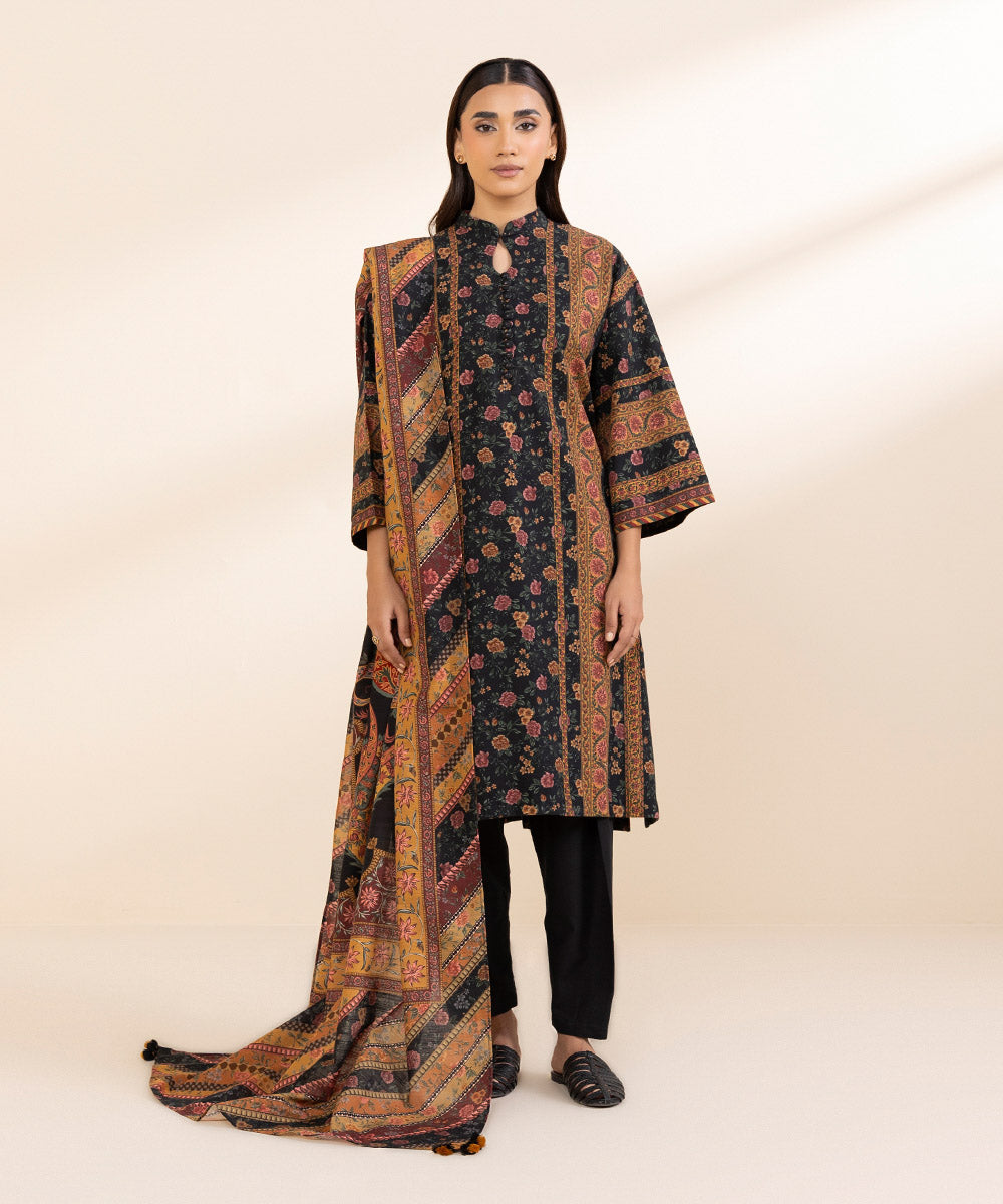 Women's Unstitched Khaddar Printed Multi 3 Piece Suit