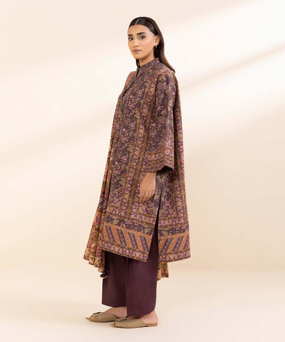 Women's Unstitched Khaddar Printed Multi 3 Piece Suit