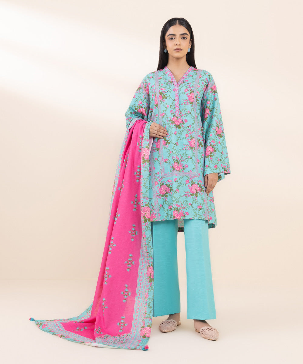 Women's Unstitched Printed Light Khaddar Three Piece Suit