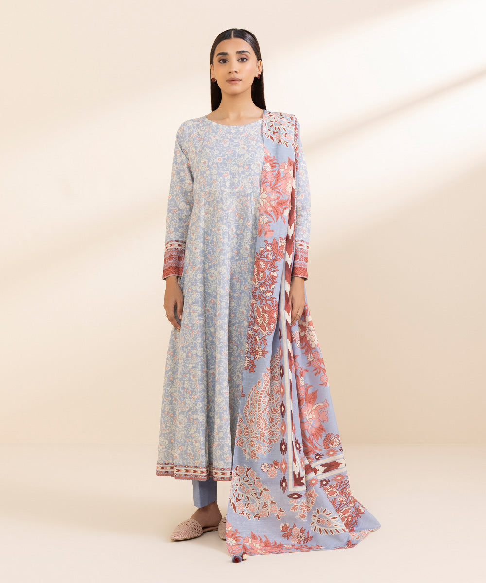 Women's Unstitched Printed Light Khaddar Three Piece Suit