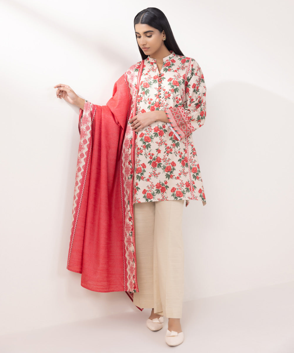 Women's Unstitched Khaddar Printed Multi 3 Piece Suit