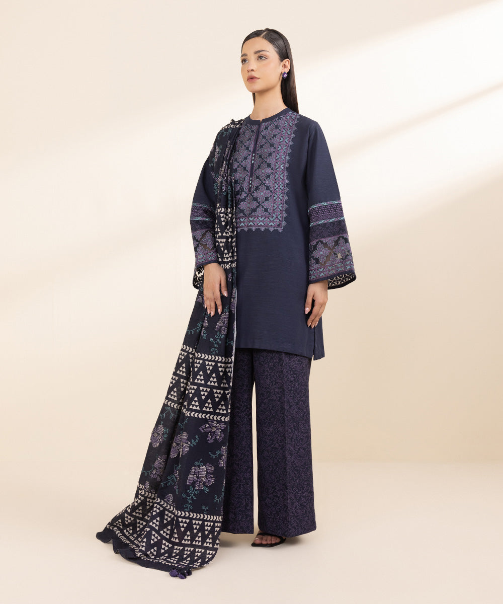 3 Piece - Embroidered Khaddar Suit