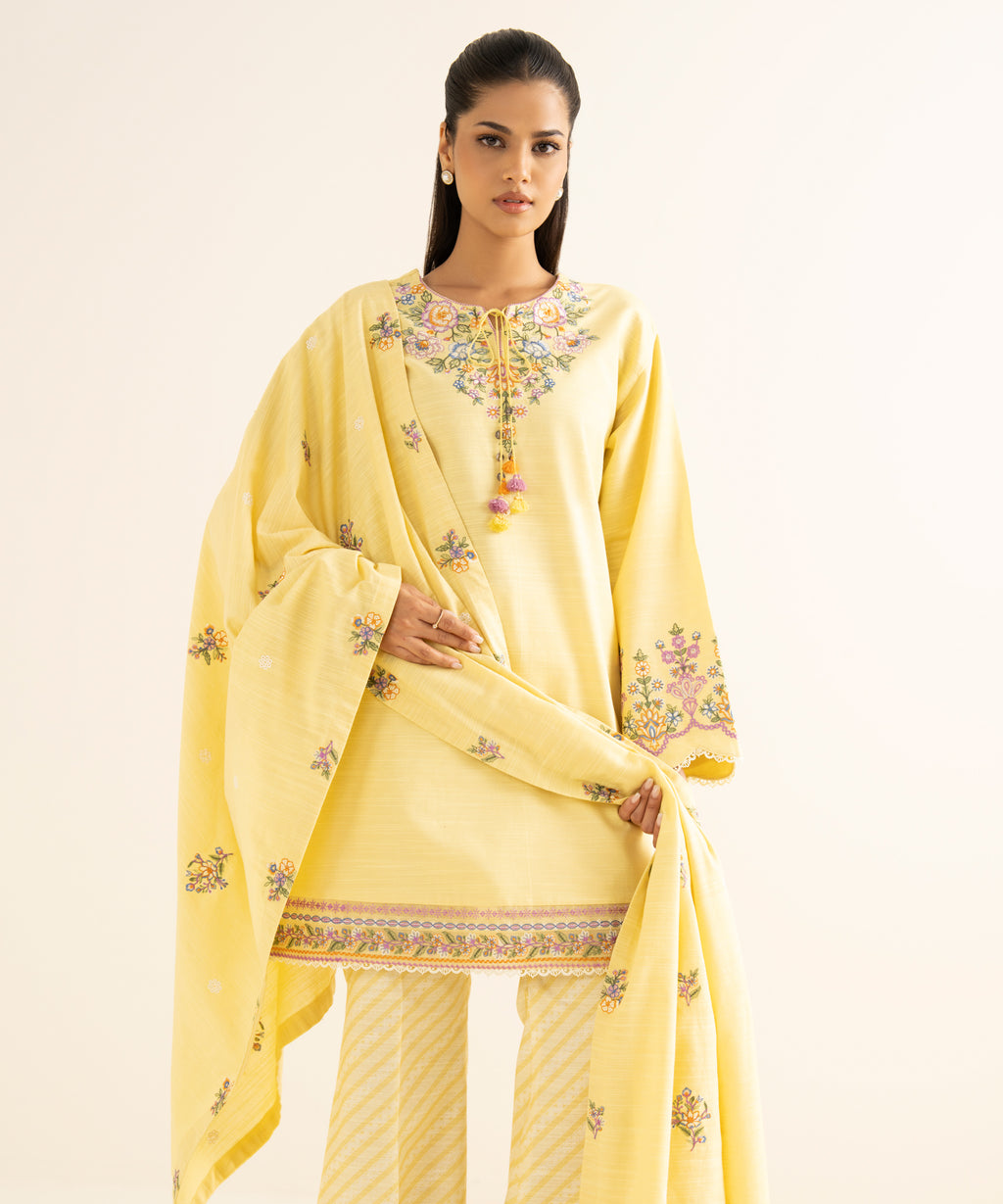 3 Piece - Embroidered Cotton Suit