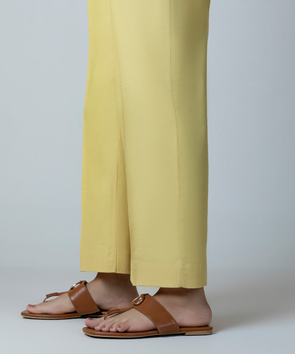 Women's Pret Cotton Linen Yellow Dyed Straight Pants