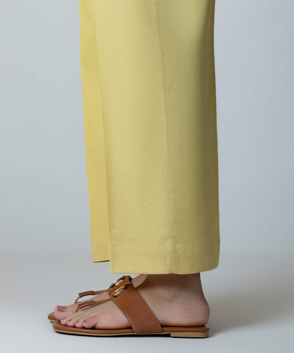 Women's Pret Cotton Linen Yellow Dyed Straight Pants