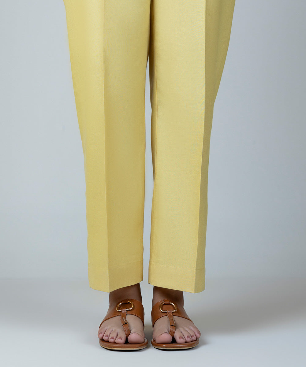 Women's Pret Cotton Linen Yellow Dyed Straight Pants