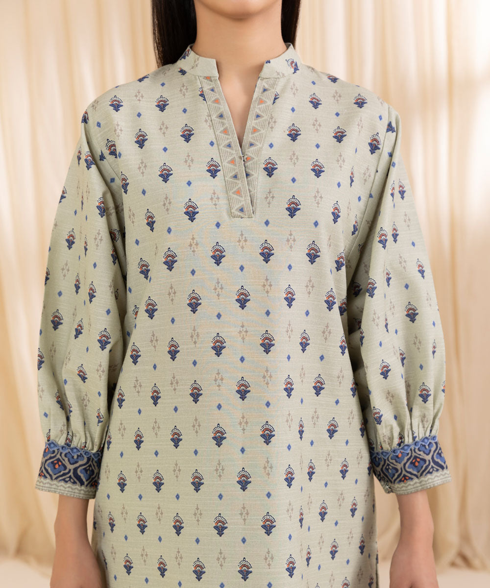 Women's Unstitched Printed Classic Gray Khaddar Three Piece Suit