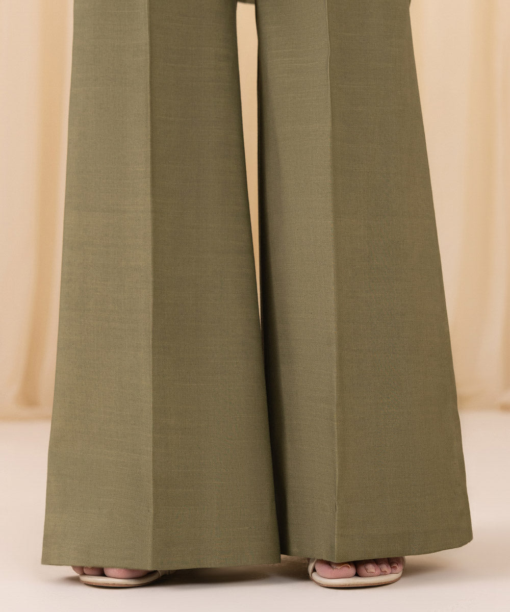 Women's Unstitched Moss Green Raw Silk Three Piece Suit