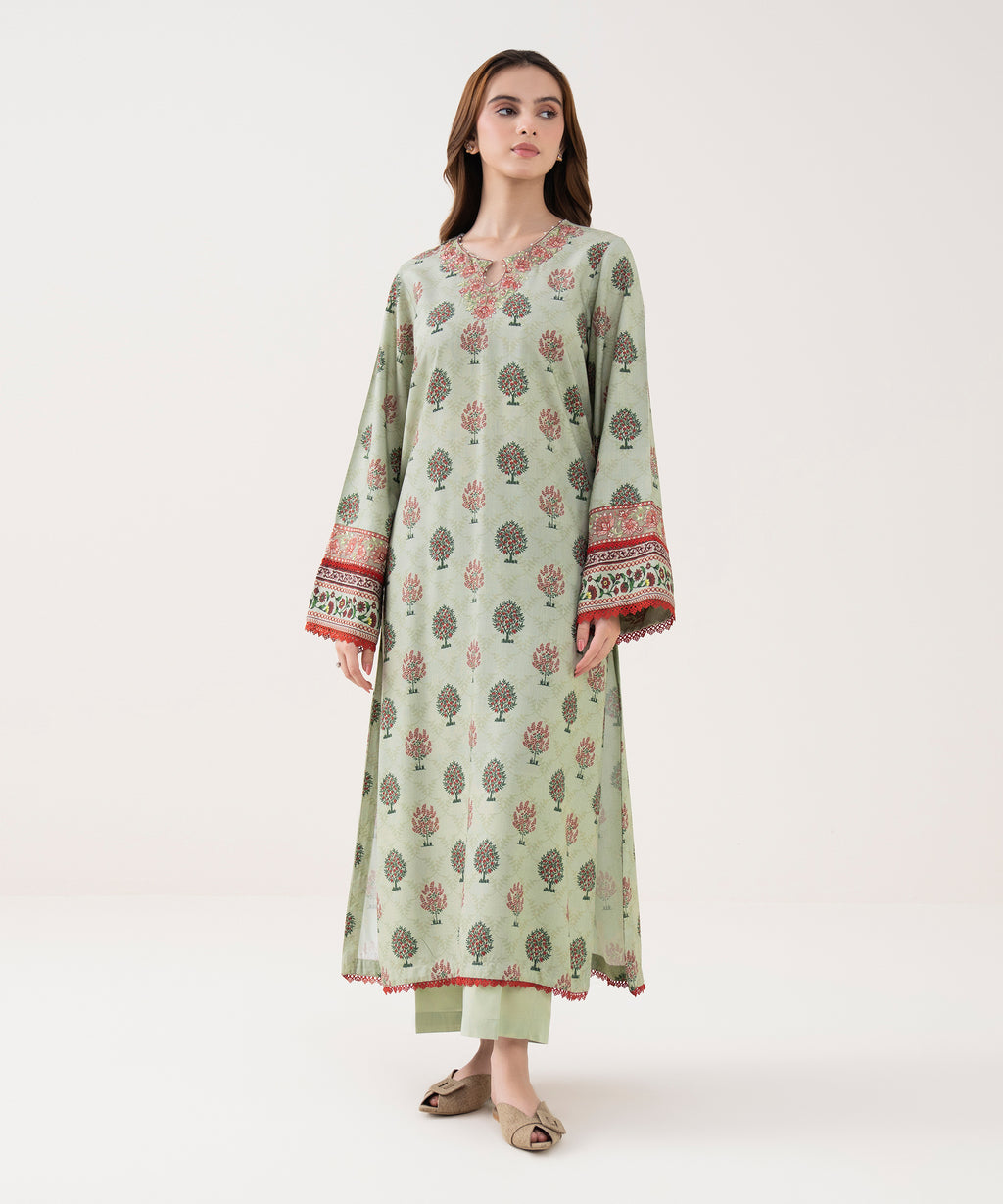 Women's RTW Cotton Viscose Embroidered Straight Grey Shirt