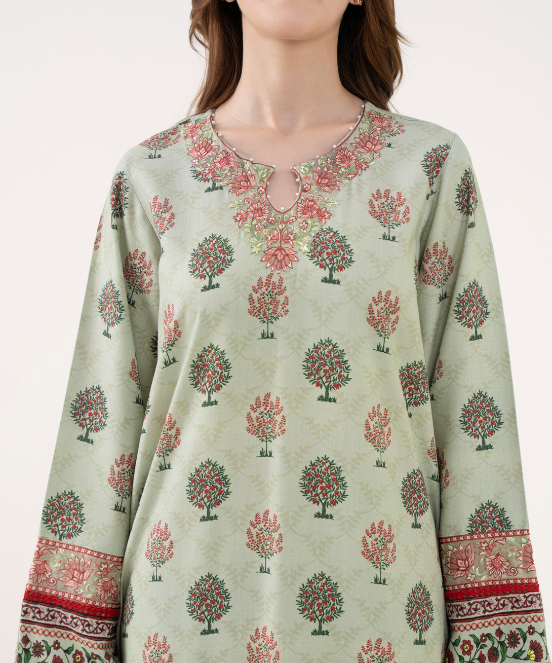 Women's RTW Cotton Viscose Embroidered Straight Grey Shirt