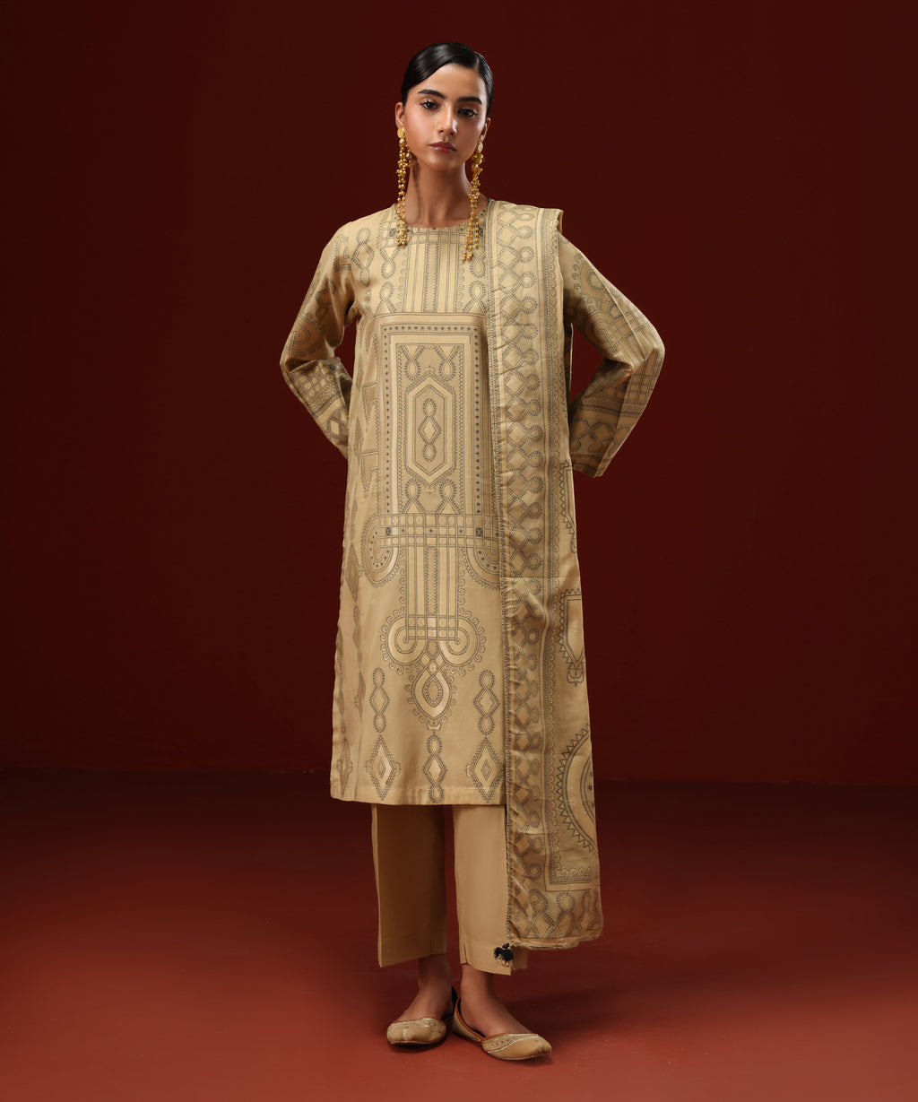 Extra Weft Jacquard Golden Solid Dupatta