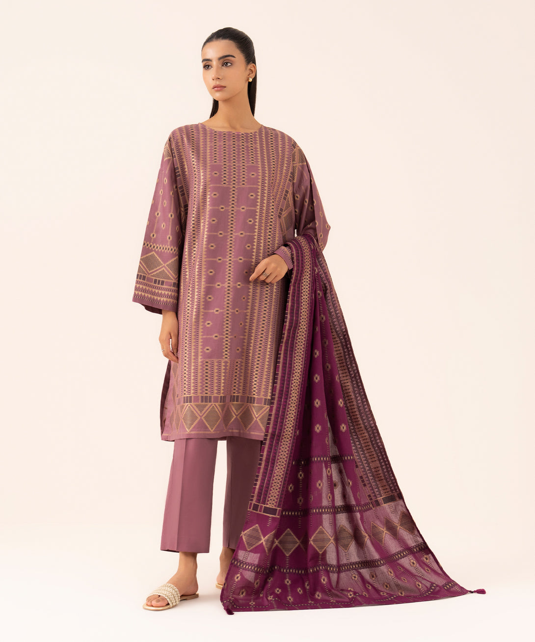 Extra Weft Jacquard Purple Solid Dupatta