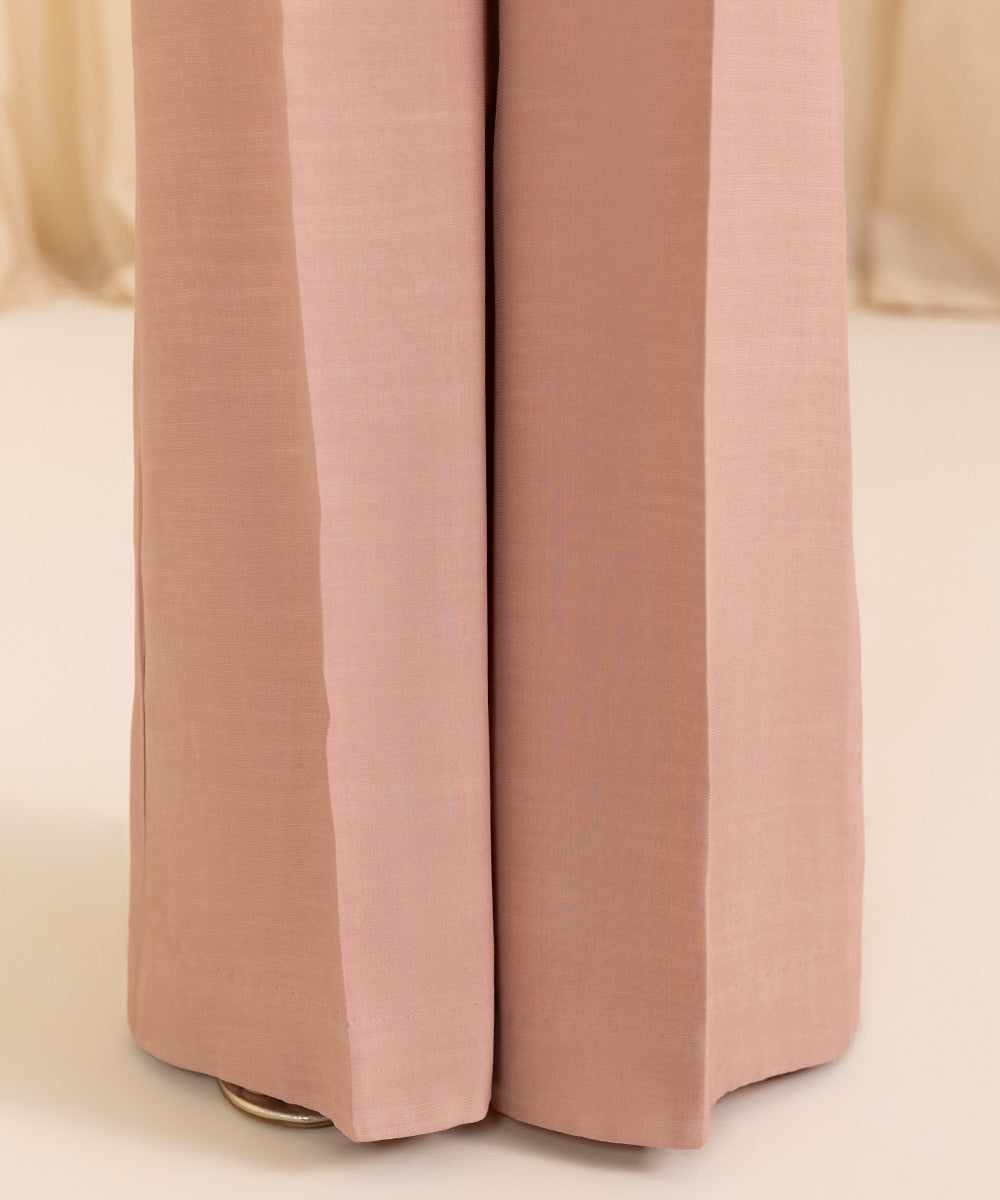 Women's Unstitched Peachy Pink Raw Silk Three Piece Suit