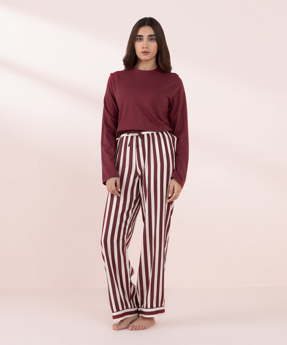 Women's Sleepwear Red Striped Pyjama