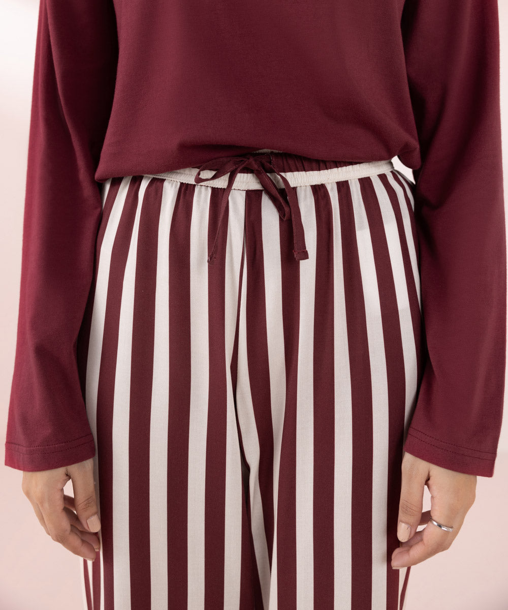 Women's Sleepwear Red Striped Pyjama