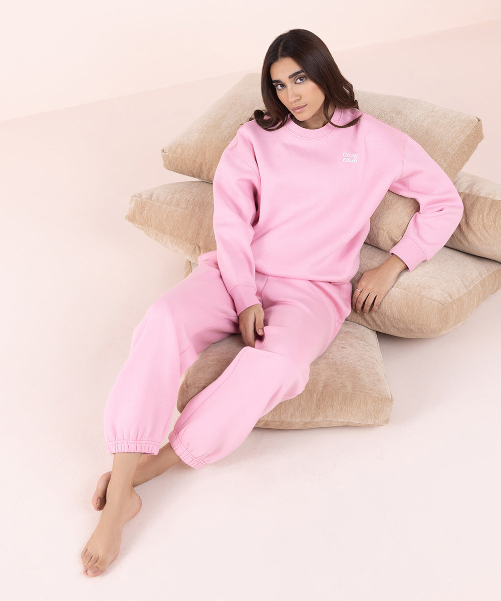 Women's Sleepwear Pink Loose-Fit Jogging Trousers