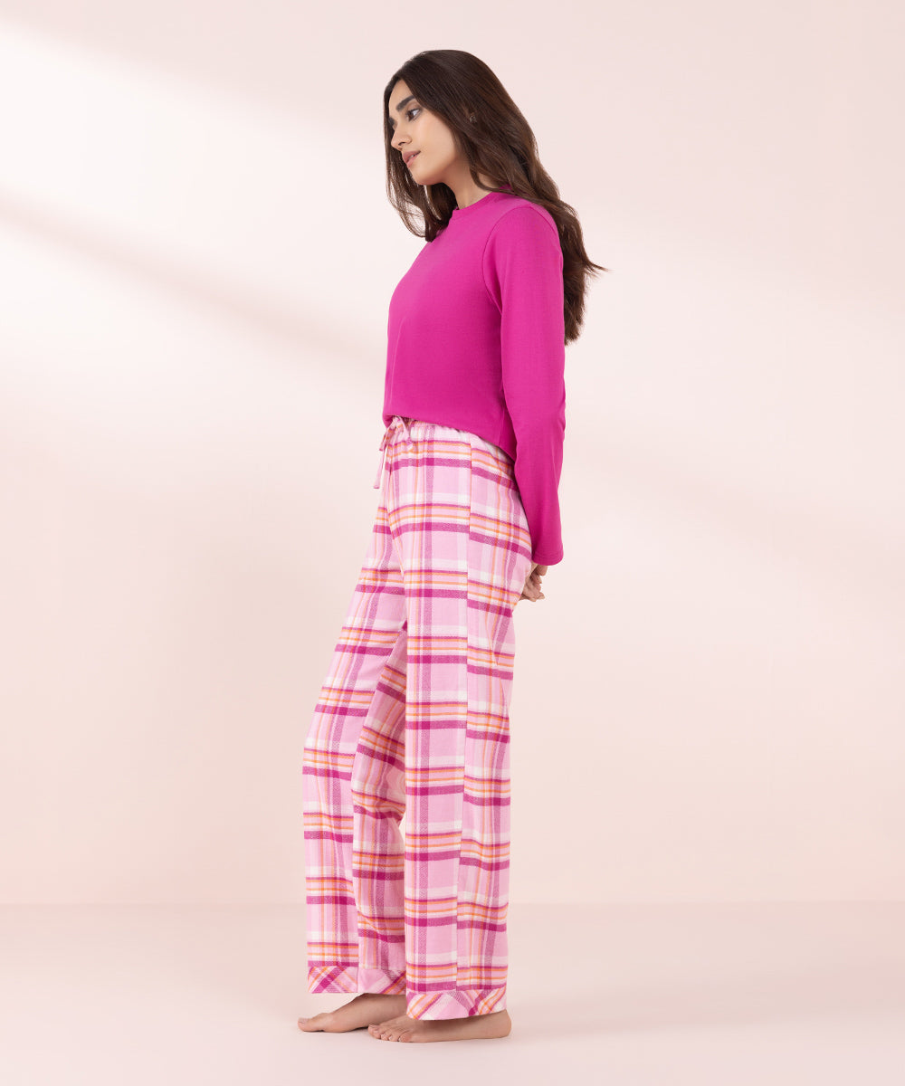 Women's Sleepwear Pink Plaid Flanel Pyjama