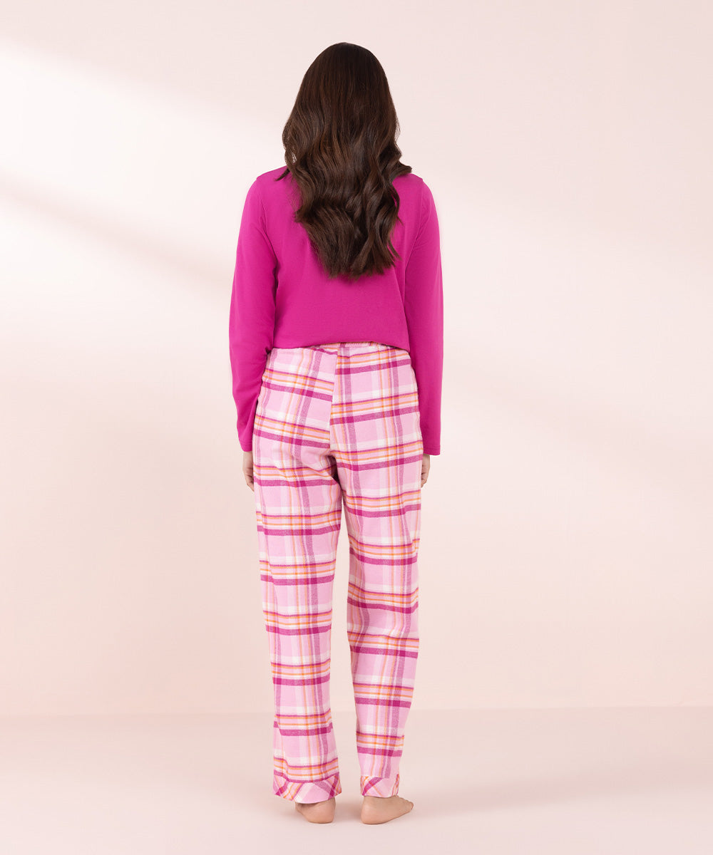 Women's Sleepwear Pink Plaid Flanel Pyjama