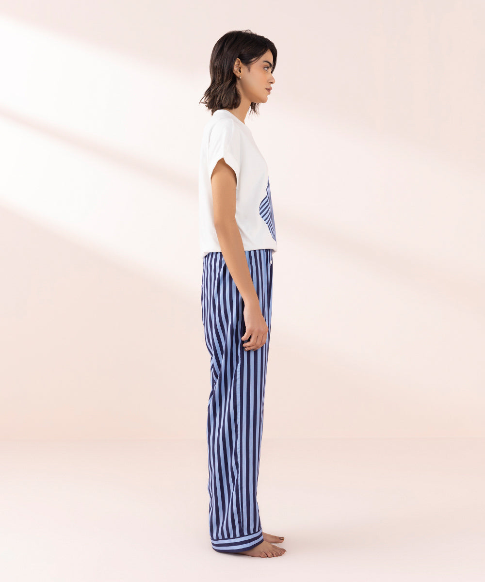 Women's Sleepwear Blue  Striped Viscose Trousers