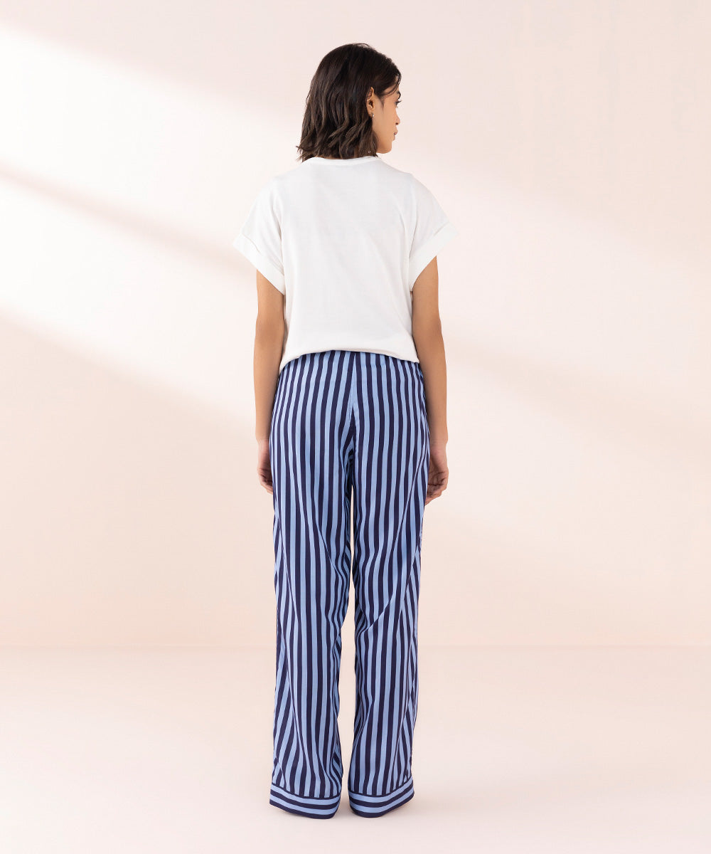 Women's Sleepwear Blue  Striped Viscose Trousers