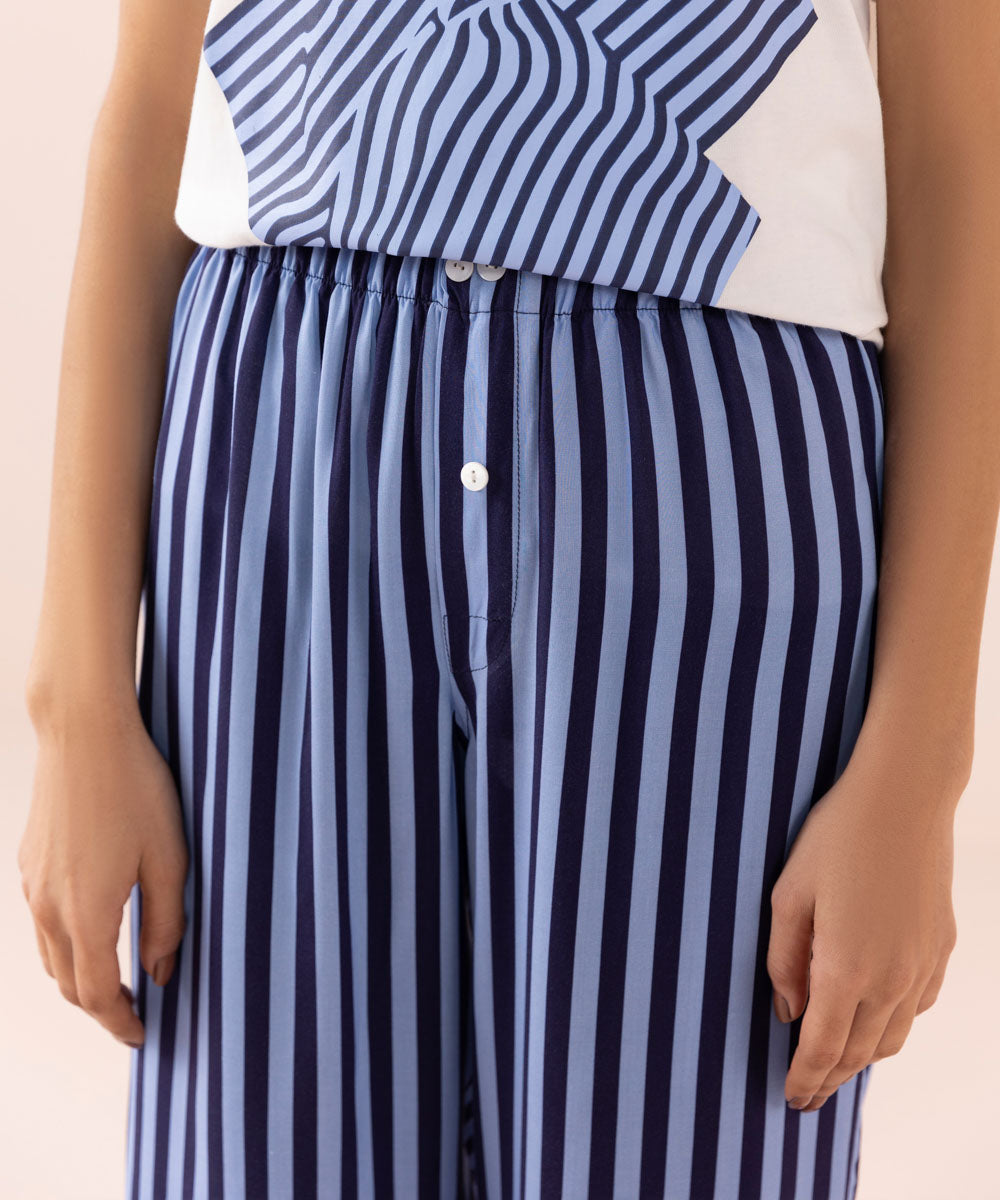 Women's Sleepwear Blue  Striped Viscose Trousers